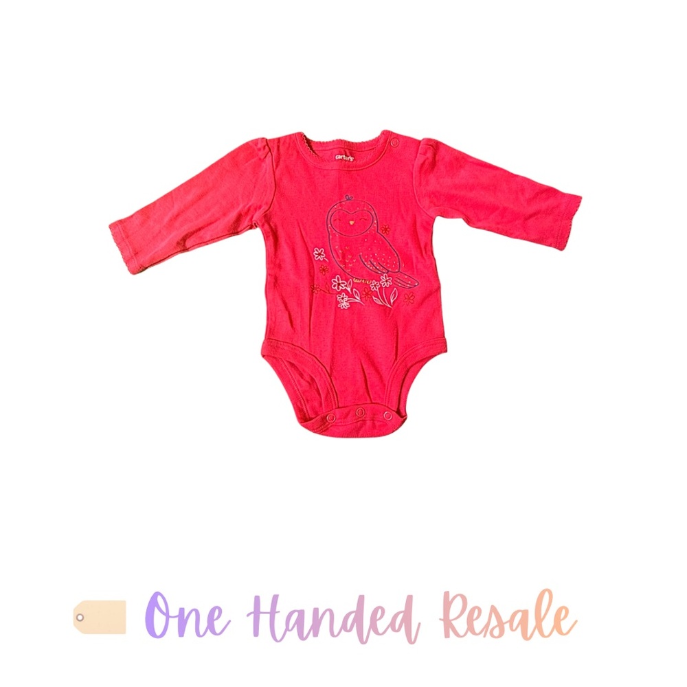 🦉 NWOT Carter's Vibrant Deep Pink Owl Design Bodysuit Onesie 3M